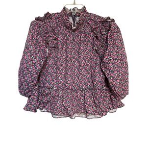 Meet Me in Santorini Floral Ruffle Trim Top Long Sleeve Medium